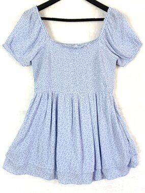 HOLLISTER Floral Coquette Milkmaid Babydoll Flowy Smocked Puff Mini Dress L
